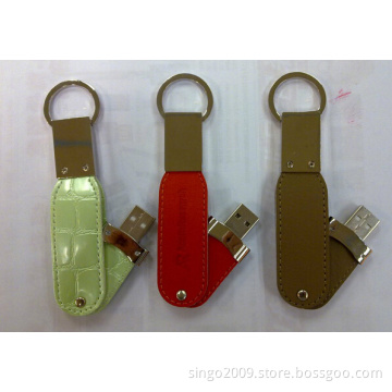 Paypal Accept, Brown Leather USB Drive with Keychain